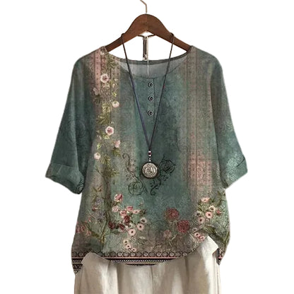 Kvinders Retro-inspireret Bluse med Blomsterdesign 0