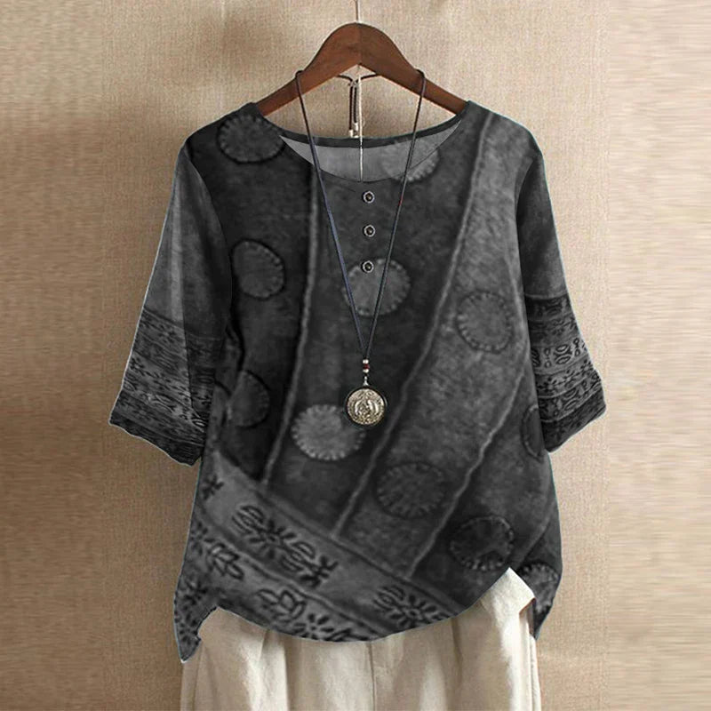 Kvinders Retro-inspireret Bluse med Blomsterdesign 1