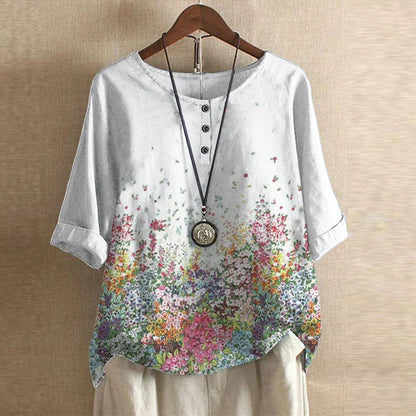 Kvinders Retro-inspireret Bluse med Blomsterdesign 6