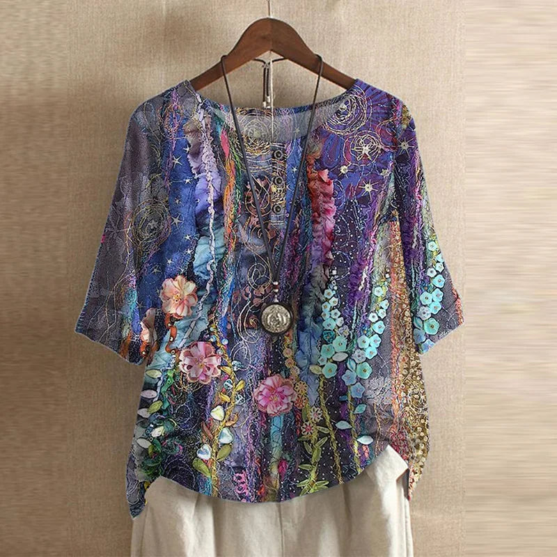 Kvinders Retro-inspireret Bluse med Blomsterdesign 8