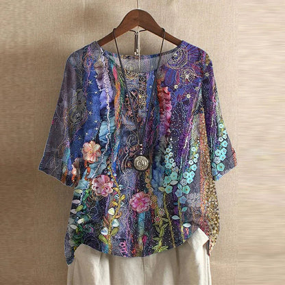 Kvinders Retro-inspireret Bluse med Blomsterdesign 8