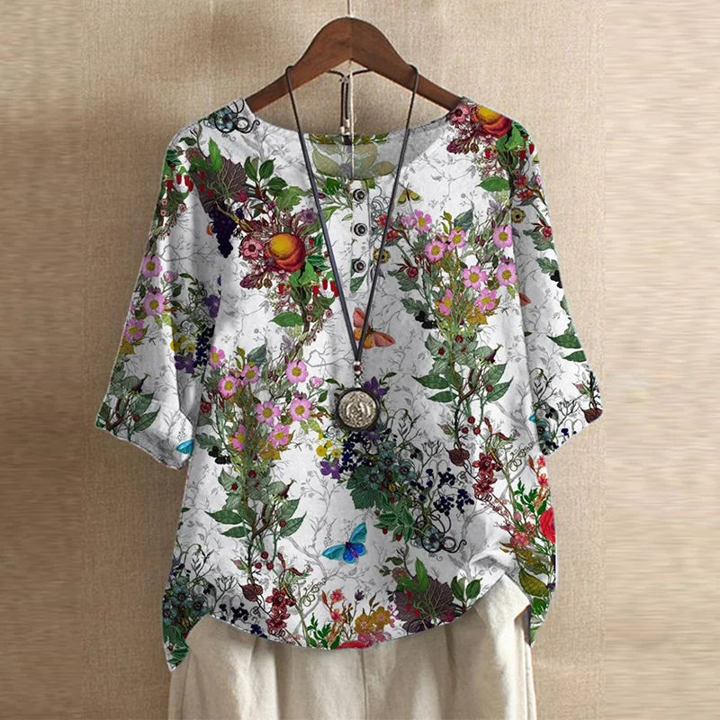 Kvinders Retro-inspireret Bluse med Blomsterdesign 9