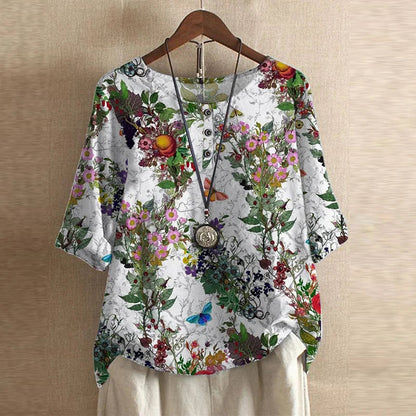 Kvinders Retro-inspireret Bluse med Blomsterdesign 9