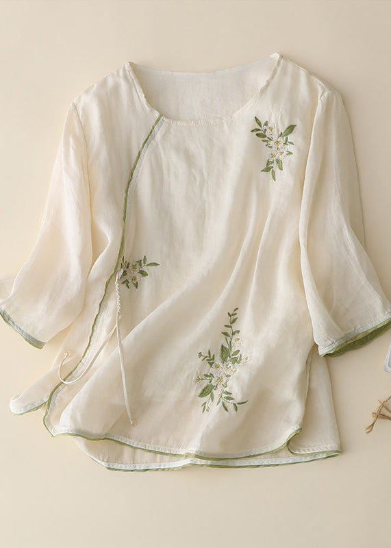 Kvinders Retro Skjorte Top Broderet Kinesisk Stil 0