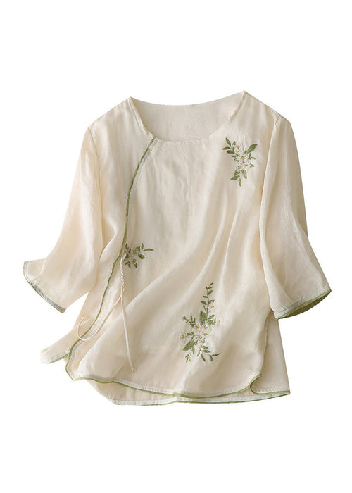Kvinders Retro Skjorte Top Broderet Kinesisk Stil 4