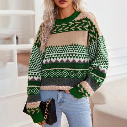 Kvinders Retro Strik Contrast Pullover 1