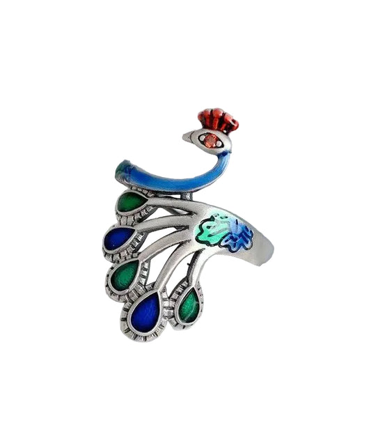 Kvinders Ring med Cloisonne Emalje og Påfuglemotiv 1