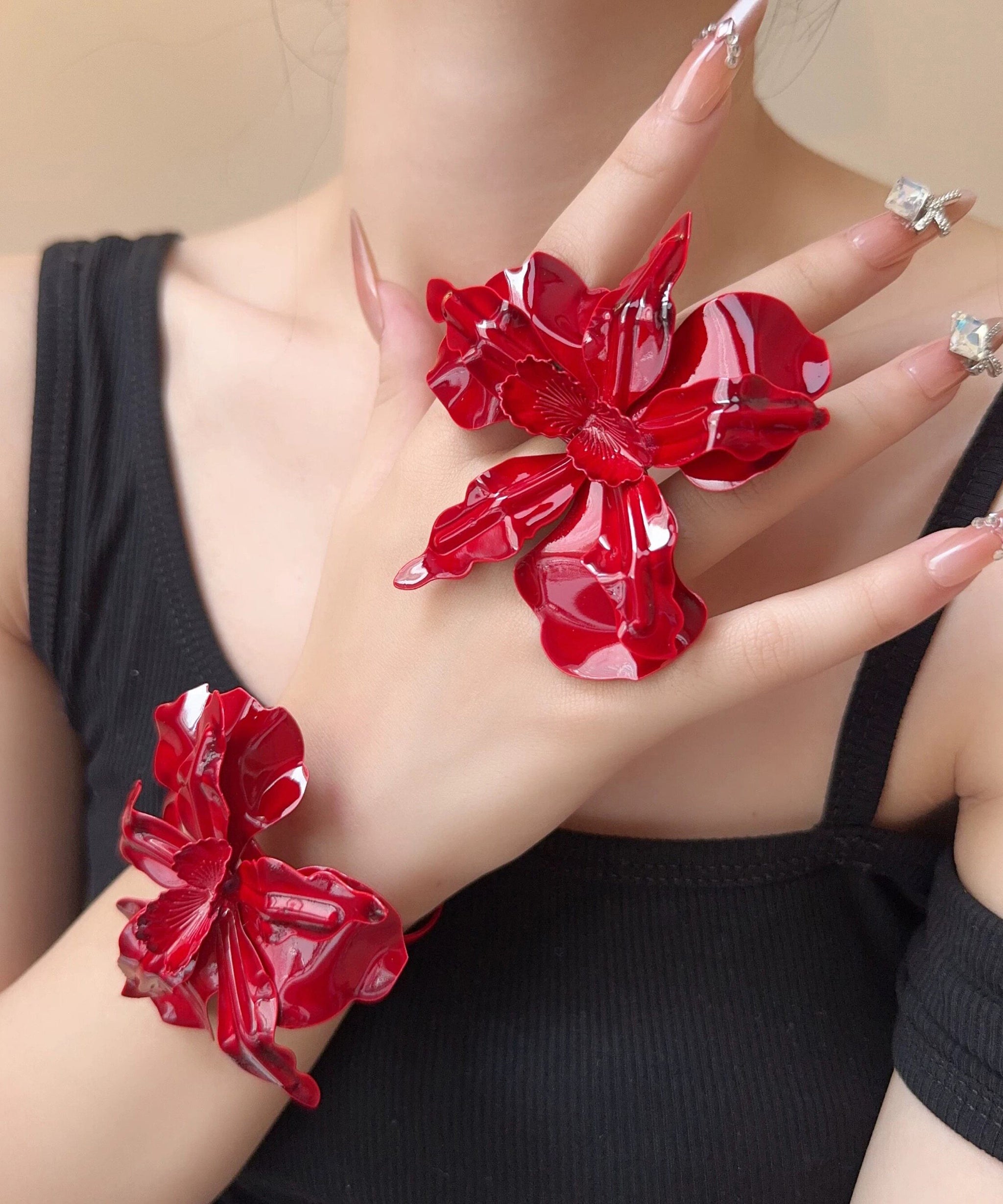 Kvinders Ring og Manchet Sæt med Blomsterdesign 4