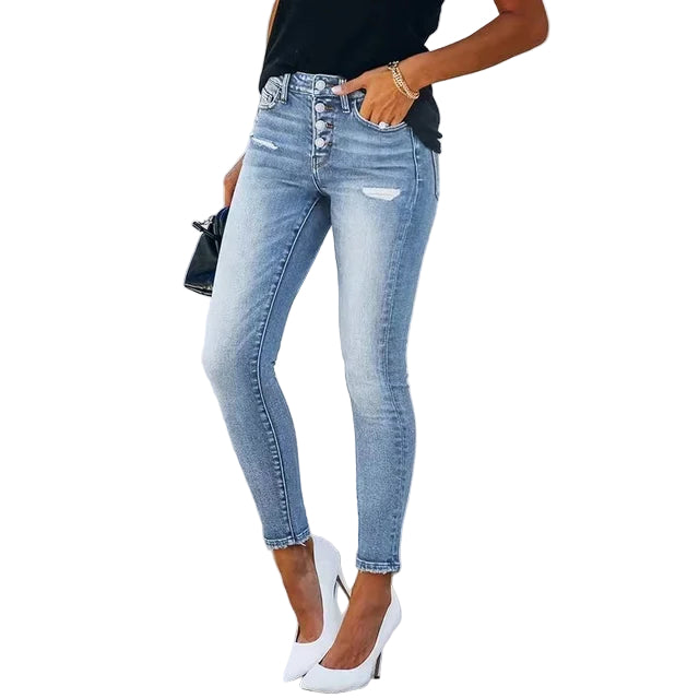 Kvinders Ripped Slim Fit Denim Jeans 0