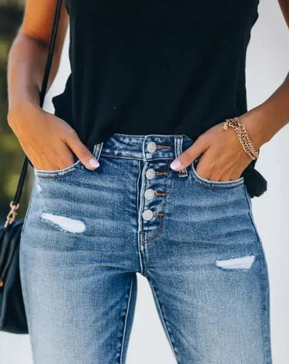 Kvinders Ripped Slim Fit Denim Jeans 3