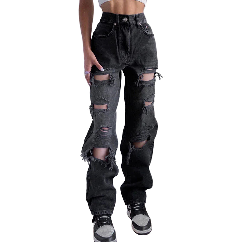 Kvinders Rippede Denimjeans med Rå Søm 0