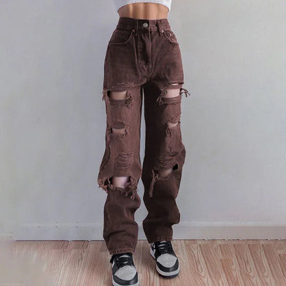 Kvinders Rippede Denimjeans med Rå Søm 1