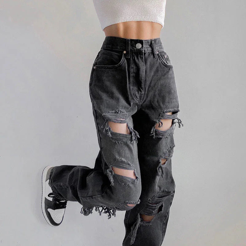 Kvinders Rippede Denimjeans med Rå Søm 3