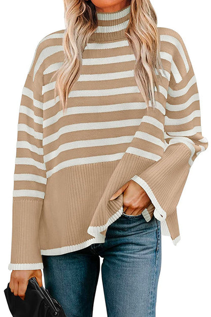 Kvinders Rullekrave Stribet Sweater med Side Split 3