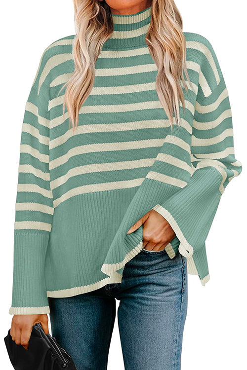 Kvinders Rullekrave Stribet Sweater med Side Split 4