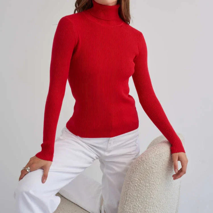 Kvinders Rullekravesweater Ribstrikket 1