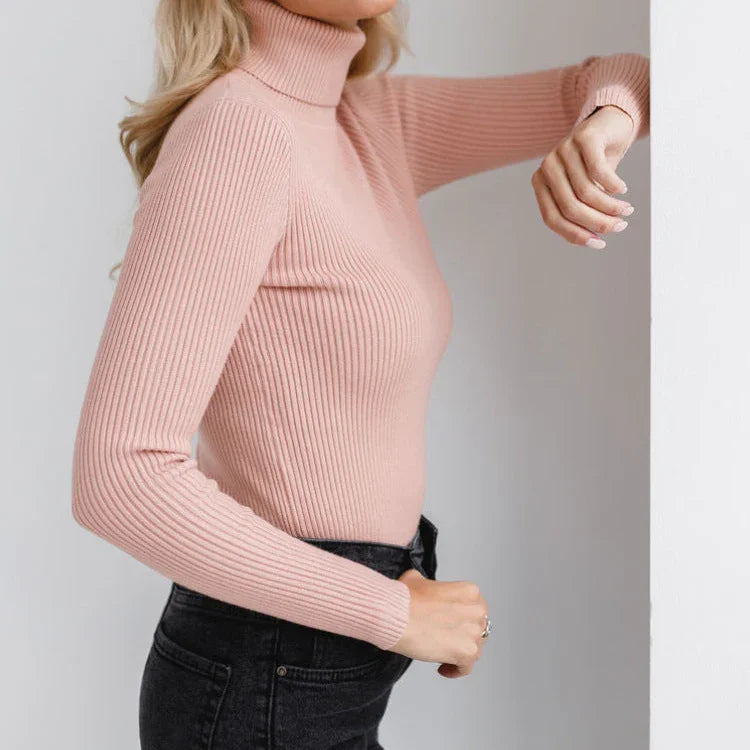 Kvinders Rullekravesweater Ribstrikket 3