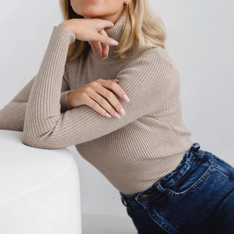 Kvinders Rullekravesweater Ribstrikket 4
