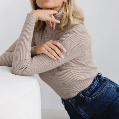 Kvinders Rullekravesweater Ribstrikket 4