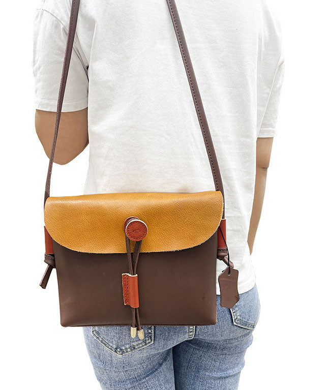 Kvinders Satchel Håndtaske i Brun og Gul 2