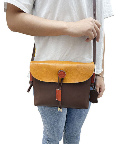 Kvinders Satchel Håndtaske i Brun og Gul 4