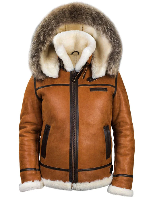 Kvinders Saueskinnsjakke med Pelshette Casual Tidløs Design 0