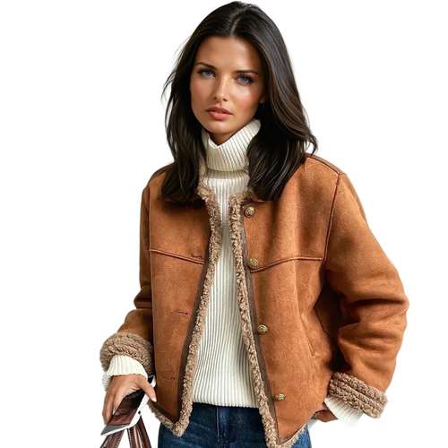 Kvinders Shearling Jakke Knaplukning Langærmet Regular Fit 0