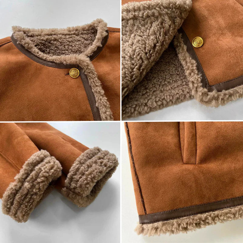 Kvinders Shearling Jakke Knaplukning Langærmet Regular Fit 2