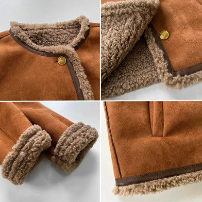 Kvinders Shearling Jakke Knaplukning Langærmet Regular Fit 2