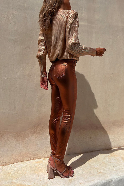 Kvinders Skinny Legging Bukser Metallisk Stil 4