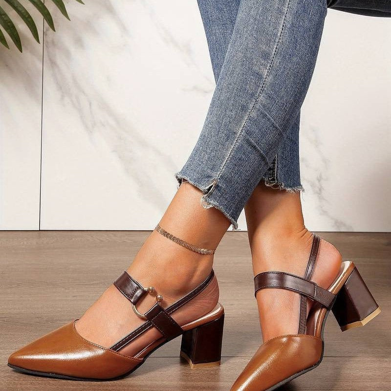 Kvinders Slingback Pumps Colorblock Design Blokhæl 2