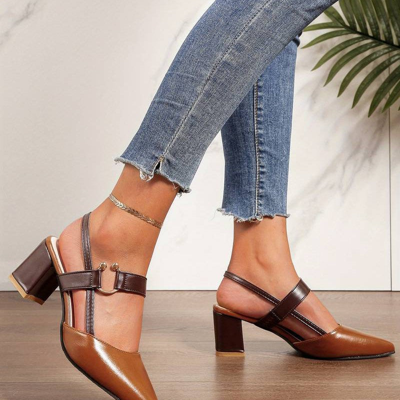 Kvinders Slingback Pumps Colorblock Design Blokhæl 4
