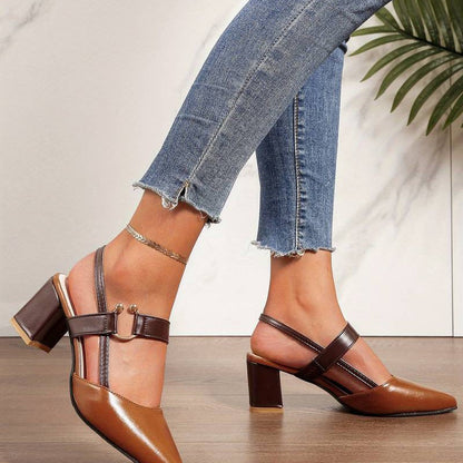 Kvinders Slingback Pumps Colorblock Design Blokhæl 4