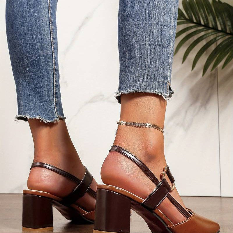 Kvinders Slingback Pumps Colorblock Design Blokhæl 5