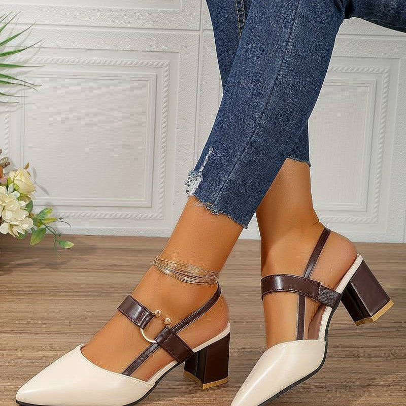Kvinders Slingback Pumps Colorblock Design Blokhæl 6