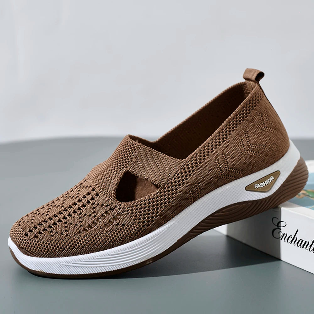Kvinders Sneakers Åndbar Mesh Casual Sko Flade Strikkede Sko 0