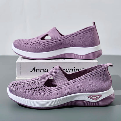 Kvinders Sneakers Åndbar Mesh Casual Sko Flade Strikkede Sko 2