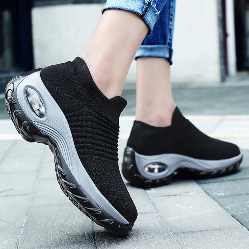 Kvinders Sneakers Platform Åndbart Stof Gummi 3
