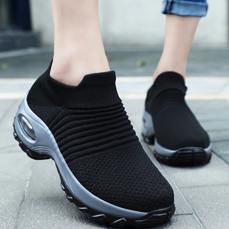 Kvinders Sneakers Platform Åndbart Stof Gummi 4