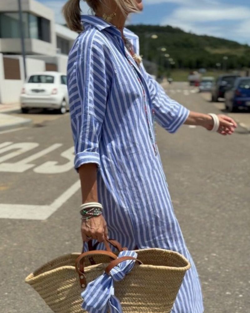 Kvinders Sommerkjole Med Stribet Design 2
