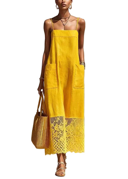 Kvinders Sommerkjole Patchwork med Spaghetti Stropper 0