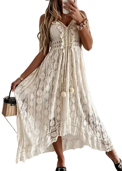 Kvinders Sommerkjole med Boheme-inspireret Blonder og Dekorative Detaljer 0