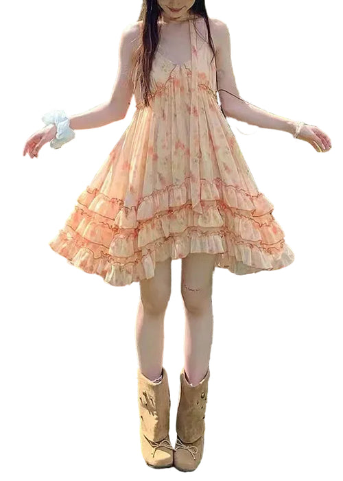 Kvinders Sommerkjole med Orange Print i Chiffon 0