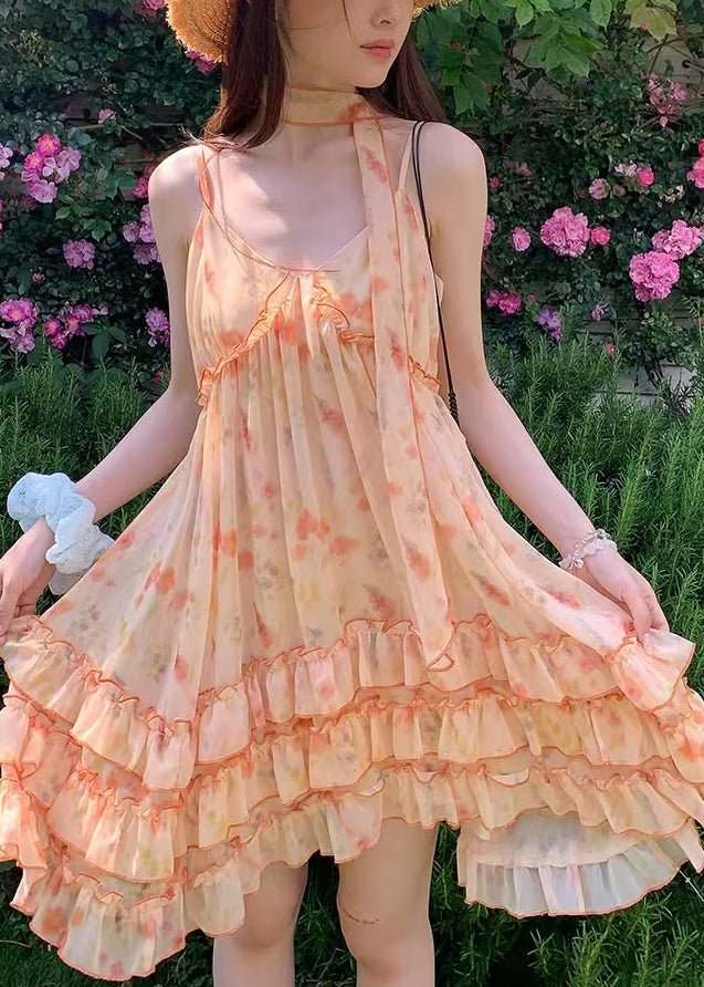Kvinders Sommerkjole med Orange Print i Chiffon 1