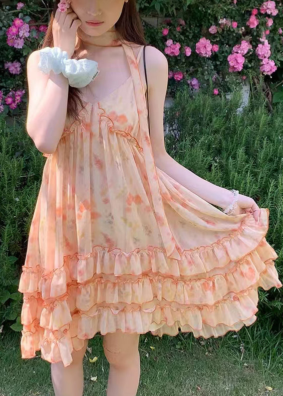 Kvinders Sommerkjole med Orange Print i Chiffon 3