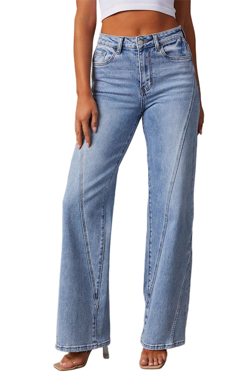 Kvinders Straight Leg Jeans med Slidte Detaljer 0