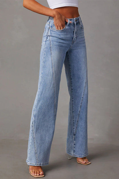 Kvinders Straight Leg Jeans med Slidte Detaljer 1