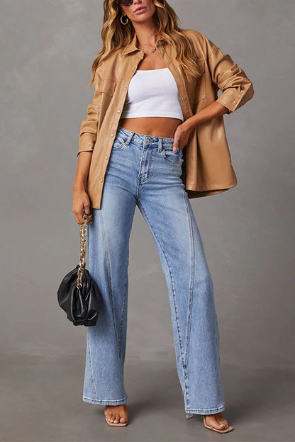 Kvinders Straight Leg Jeans med Slidte Detaljer 3