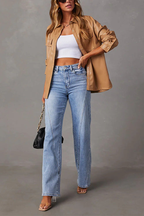 Kvinders Straight Leg Jeans med Slidte Detaljer 4