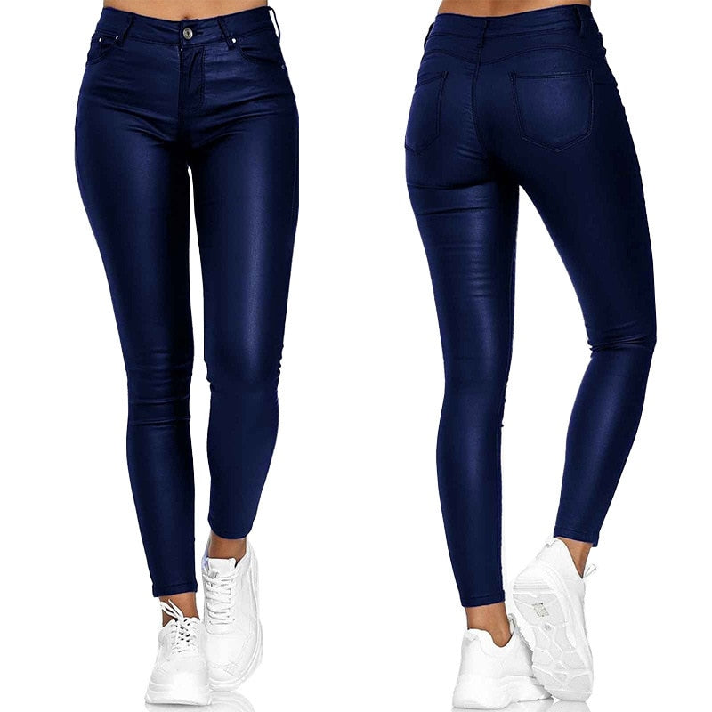 Kvinders Stretch Læderbukser Glamourøs Stil 6